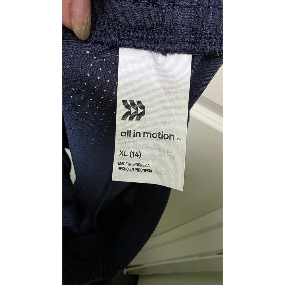 All In Motion kid Navy Athletic Shorts XL Breathable Mesh Fabric Elastic Waistba